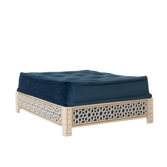 Blue Hand-Carved Ottoman