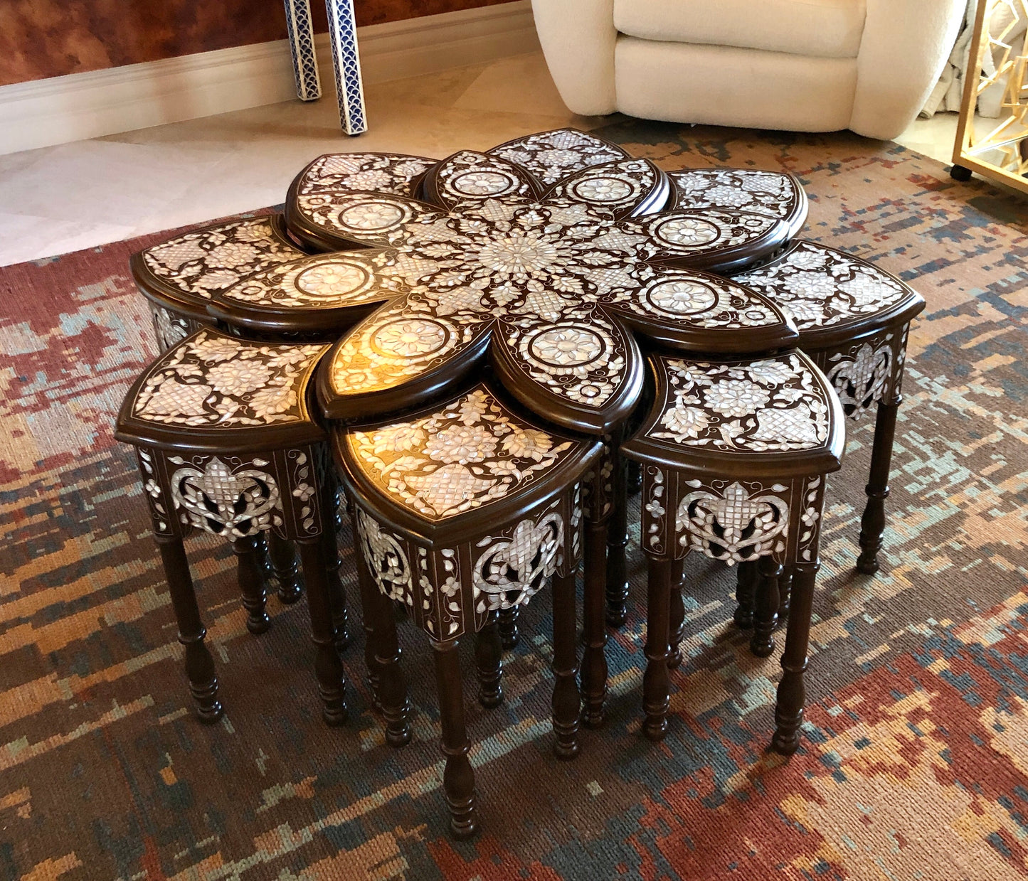 Contemporary Mother of Pearl Inlay 9-Piece Coffee Table Set